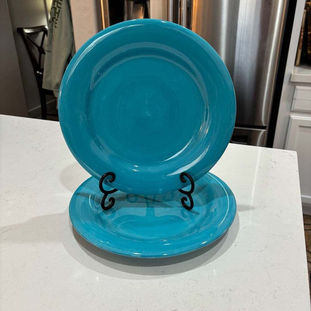 Artimino Ciao II Turquoise Blue Handpainted Earthenware 11.25" Round Dinner Plat